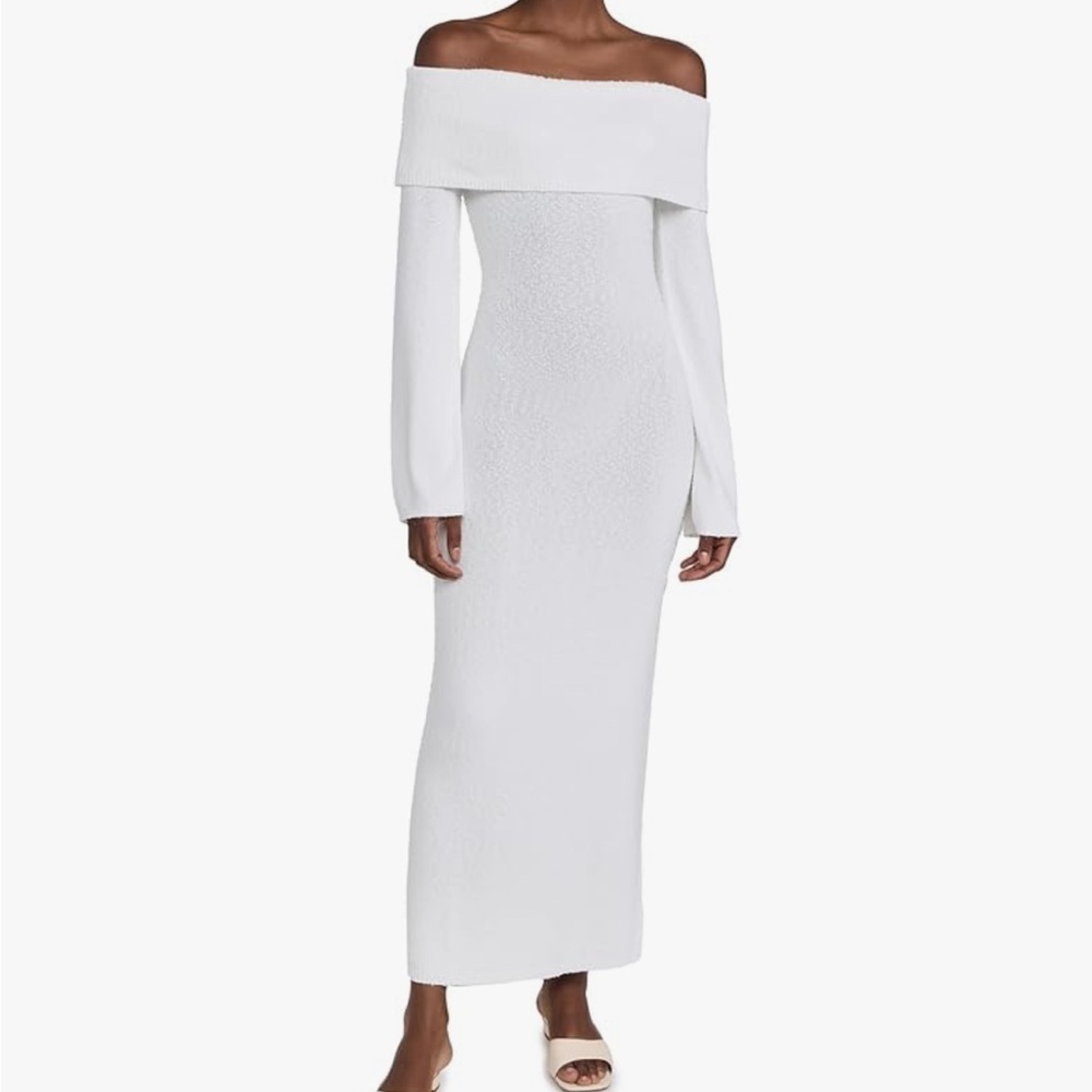 Off-Shoulder White Sweater Dress
